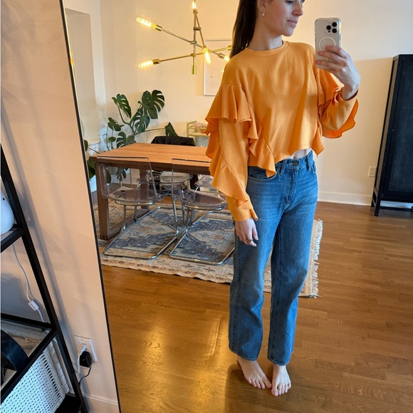 Zara Orange Ruffle Sweatshirt - Picture 1 of 3